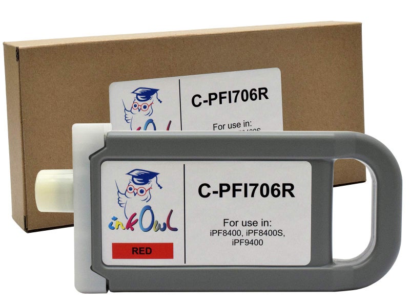 InkOwl Compatible Ink Cartridge Replacement for Canon PFI-706R (700ml, Red) for iPF8400, iPF8400SE, iPF9400 Printers - Image 1